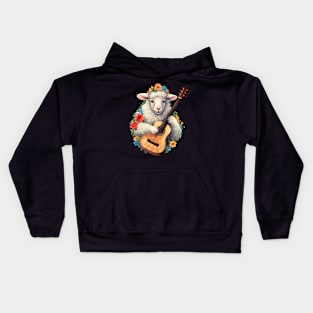 Cute Cottagecore Aesthetic  Sheep Guitar Lover Kids Hoodie